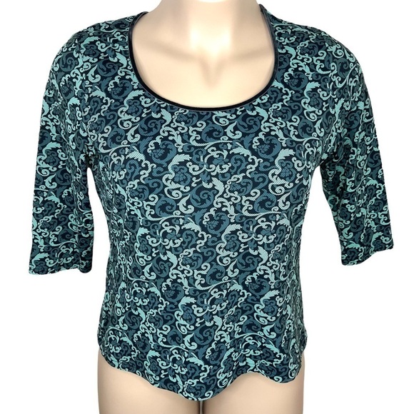 XL Petite Apostrophe Green Jacquard Print Stretch Top Women’s Extra Large Fitted - Picture 1 of 7